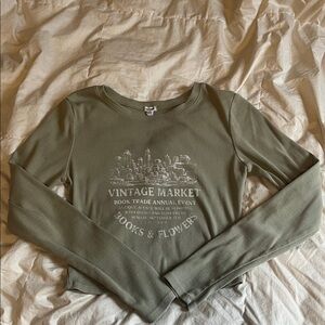 Garage Graphic Olive Green Long-Sleeve Crop Top